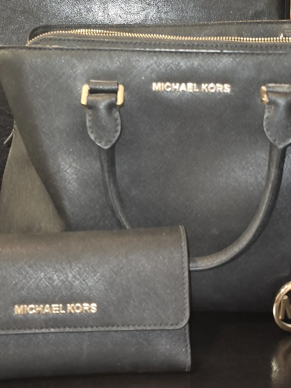 Michael Kors Black Saffiano Leather Tote with Wallet and MK Charm
